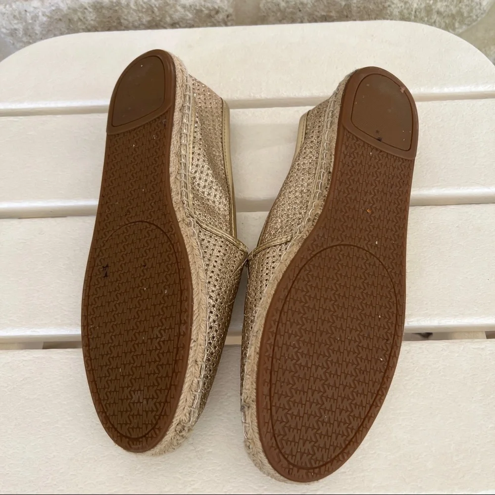 Michael Kors Kendrick espadrilles flats gold leather perforated metallic 8.5